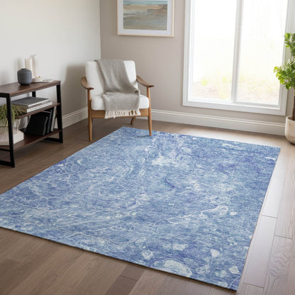 3' X 5' Sky Blue And Navy Blue Abstract Washable Indoor Outdoor Area Rug