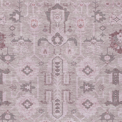 3' X 5' Pink Mauve And Blush Oriental Washable Indoor Outdoor Area Rug