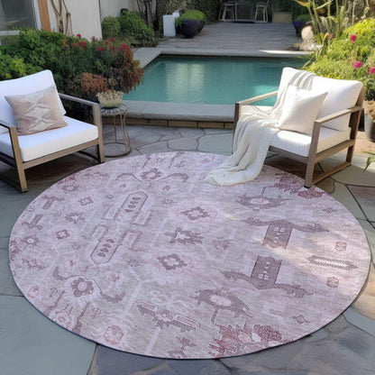 3' X 5' Pink Mauve And Blush Oriental Washable Indoor Outdoor Area Rug