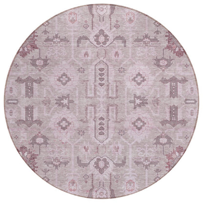 3' X 5' Pink Mauve And Blush Oriental Washable Indoor Outdoor Area Rug