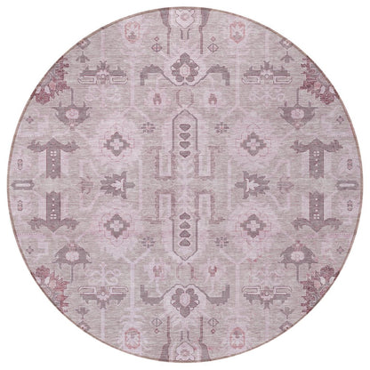 3' X 5' Pink Mauve And Blush Oriental Washable Indoor Outdoor Area Rug