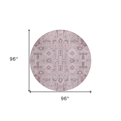 3' X 5' Pink Mauve And Blush Oriental Washable Indoor Outdoor Area Rug