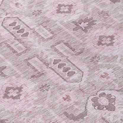 3' X 5' Pink Mauve And Blush Oriental Washable Indoor Outdoor Area Rug