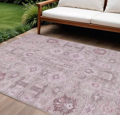 3' X 5' Pink Mauve And Blush Oriental Washable Indoor Outdoor Area Rug