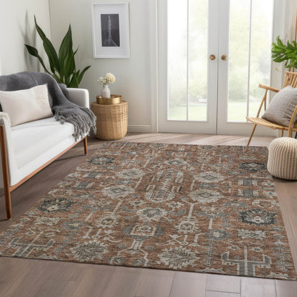 3' X 5' Brown Gray And Charcoal Oriental Washable Indoor Outdoor Area Rug