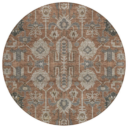 3' X 5' Brown Gray And Charcoal Oriental Washable Indoor Outdoor Area Rug