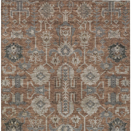 3' X 5' Brown Gray And Charcoal Oriental Washable Indoor Outdoor Area Rug