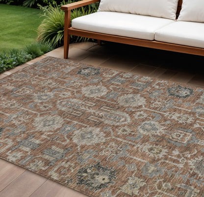 3' X 5' Brown Gray And Charcoal Oriental Washable Indoor Outdoor Area Rug
