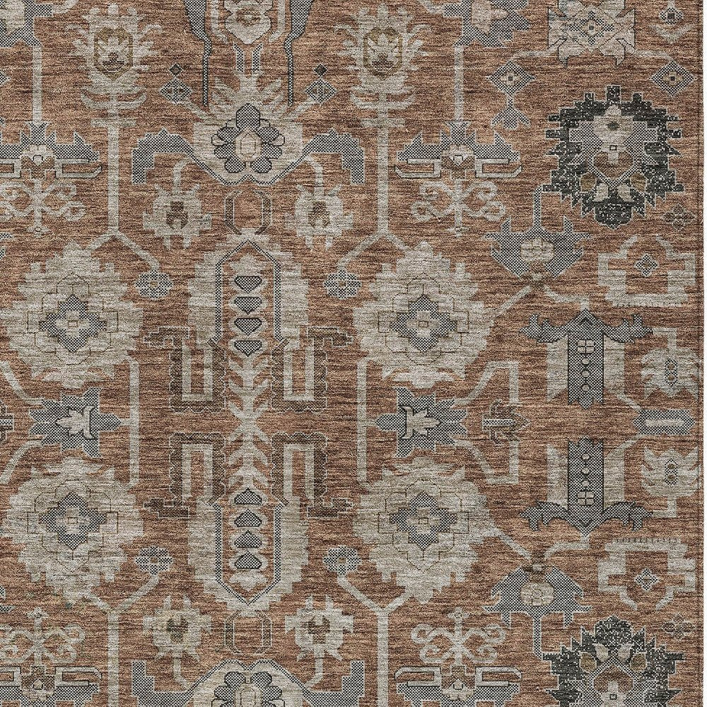 3' X 5' Brown Gray And Charcoal Oriental Washable Indoor Outdoor Area Rug