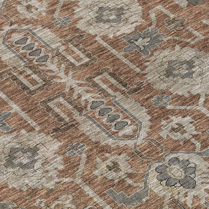 3' X 5' Brown Gray And Charcoal Oriental Washable Indoor Outdoor Area Rug