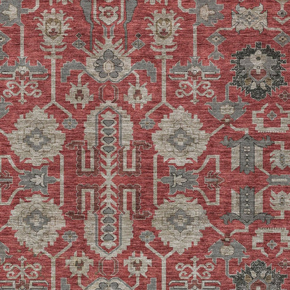 3' X 5' Red Beige And Charcoal Oriental Washable Indoor Outdoor Area Rug