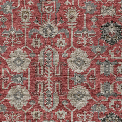 3' X 5' Red Beige And Charcoal Oriental Washable Indoor Outdoor Area Rug