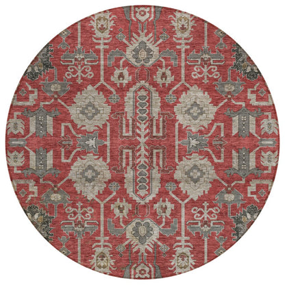 3' X 5' Red Beige And Charcoal Oriental Washable Indoor Outdoor Area Rug