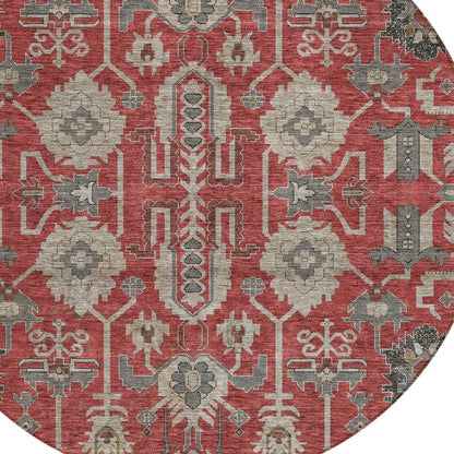3' X 5' Red Beige And Charcoal Oriental Washable Indoor Outdoor Area Rug