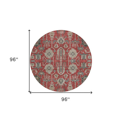 3' X 5' Red Beige And Charcoal Oriental Washable Indoor Outdoor Area Rug