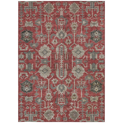 3' X 5' Red Beige And Charcoal Oriental Washable Indoor Outdoor Area Rug