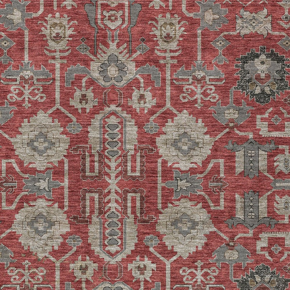 3' X 5' Red Beige And Charcoal Oriental Washable Indoor Outdoor Area Rug