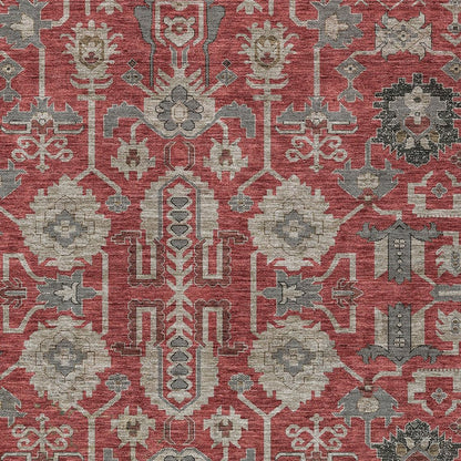 3' X 5' Red Beige And Charcoal Oriental Washable Indoor Outdoor Area Rug