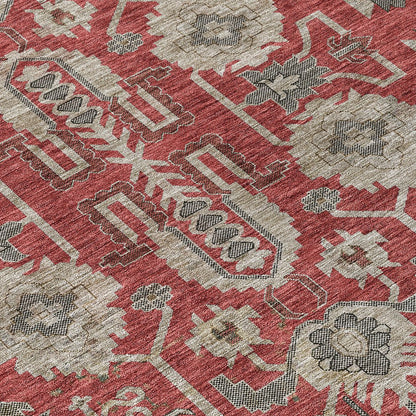 3' X 5' Red Beige And Charcoal Oriental Washable Indoor Outdoor Area Rug