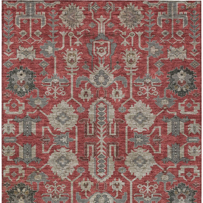 3' X 5' Red Beige And Charcoal Oriental Washable Indoor Outdoor Area Rug