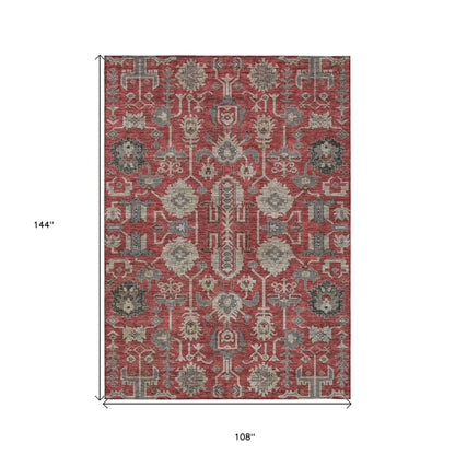 3' X 5' Red Beige And Charcoal Oriental Washable Indoor Outdoor Area Rug