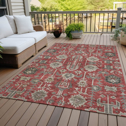 3' X 5' Red Beige And Charcoal Oriental Washable Indoor Outdoor Area Rug