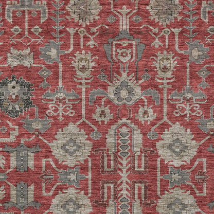 3' X 5' Red Beige And Charcoal Oriental Washable Indoor Outdoor Area Rug