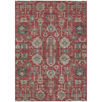3' X 5' Red Beige And Charcoal Oriental Washable Indoor Outdoor Area Rug