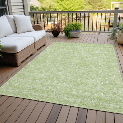 3' X 5' Artichoke Green Mint Green And Ivory Floral Washable Indoor Outdoor Area Rug