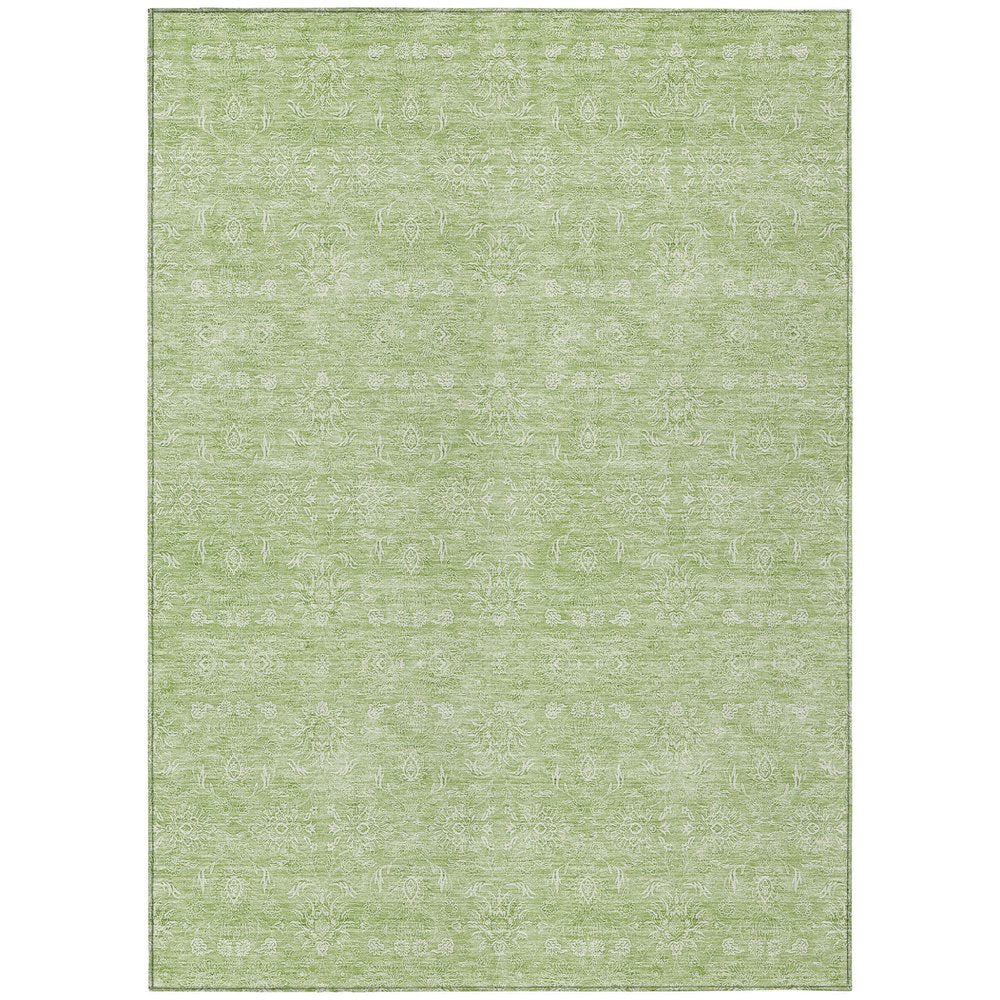 3' X 5' Artichoke Green Mint Green And Ivory Floral Washable Indoor Outdoor Area Rug