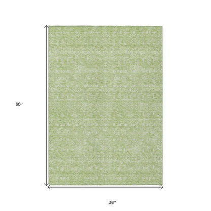 3' X 5' Artichoke Green Mint Green And Ivory Floral Washable Indoor Outdoor Area Rug
