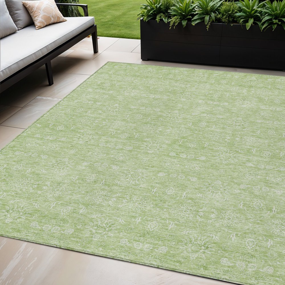 3' X 5' Artichoke Green Mint Green And Ivory Floral Washable Indoor Outdoor Area Rug