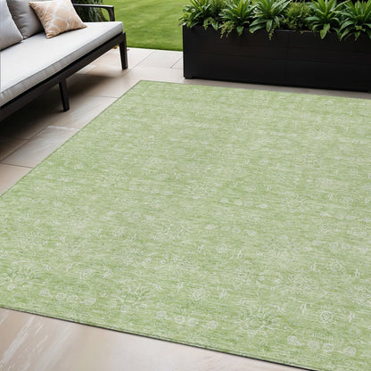 3' X 5' Artichoke Green Mint Green And Ivory Floral Washable Indoor Outdoor Area Rug
