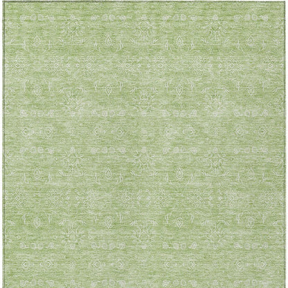 3' X 5' Artichoke Green Mint Green And Ivory Floral Washable Indoor Outdoor Area Rug