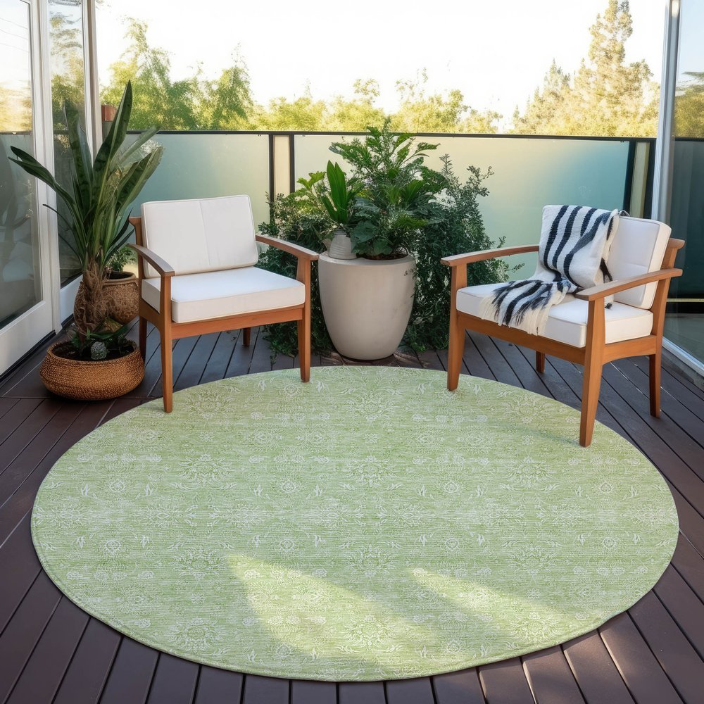 3' X 5' Artichoke Green Mint Green And Ivory Floral Washable Indoor Outdoor Area Rug