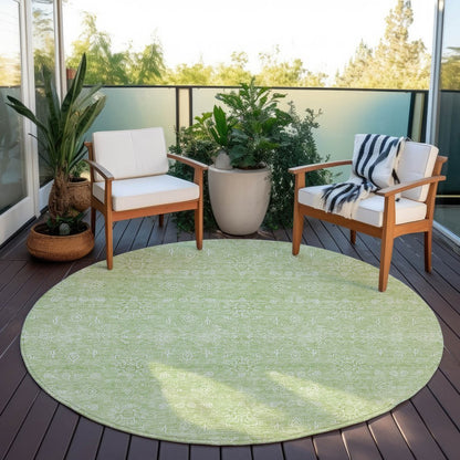 3' X 5' Artichoke Green Mint Green And Ivory Floral Washable Indoor Outdoor Area Rug