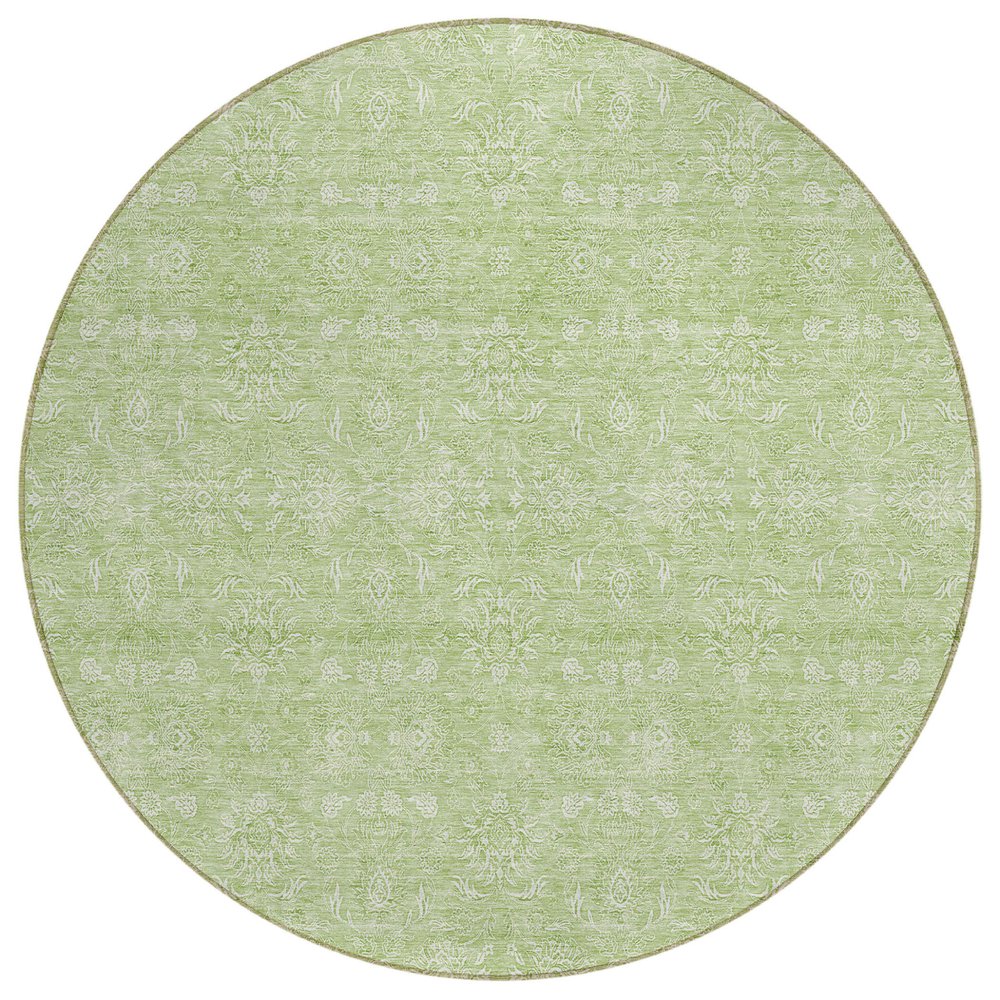 3' X 5' Artichoke Green Mint Green And Ivory Floral Washable Indoor Outdoor Area Rug