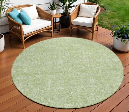 3' X 5' Artichoke Green Mint Green And Ivory Floral Washable Indoor Outdoor Area Rug