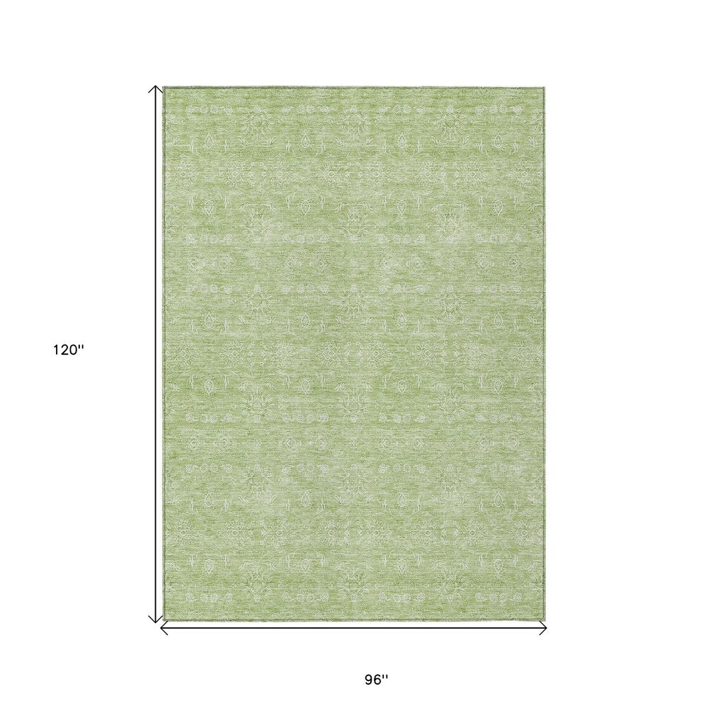 3' X 5' Artichoke Green Mint Green And Ivory Floral Washable Indoor Outdoor Area Rug