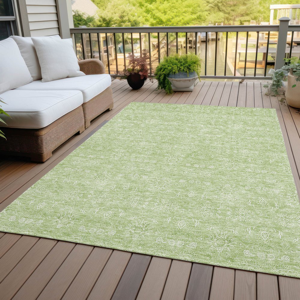 3' X 5' Artichoke Green Mint Green And Ivory Floral Washable Indoor Outdoor Area Rug