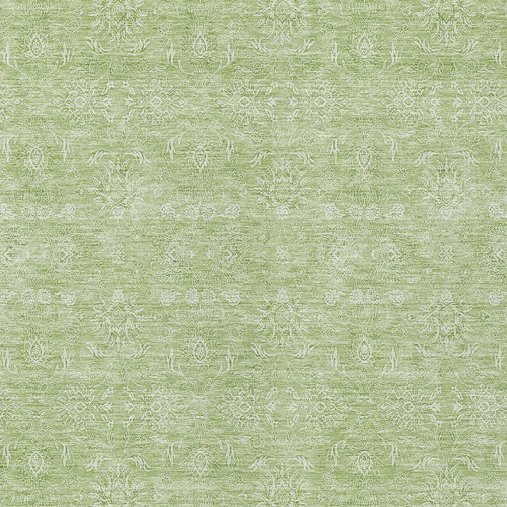 3' X 5' Artichoke Green Mint Green And Ivory Floral Washable Indoor Outdoor Area Rug