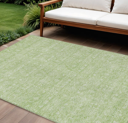 3' X 5' Artichoke Green Mint Green And Ivory Floral Washable Indoor Outdoor Area Rug