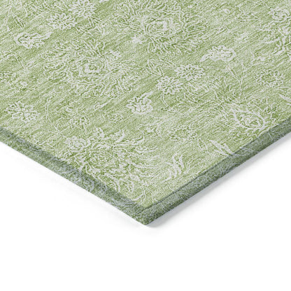 3' X 5' Artichoke Green Mint Green And Ivory Floral Washable Indoor Outdoor Area Rug