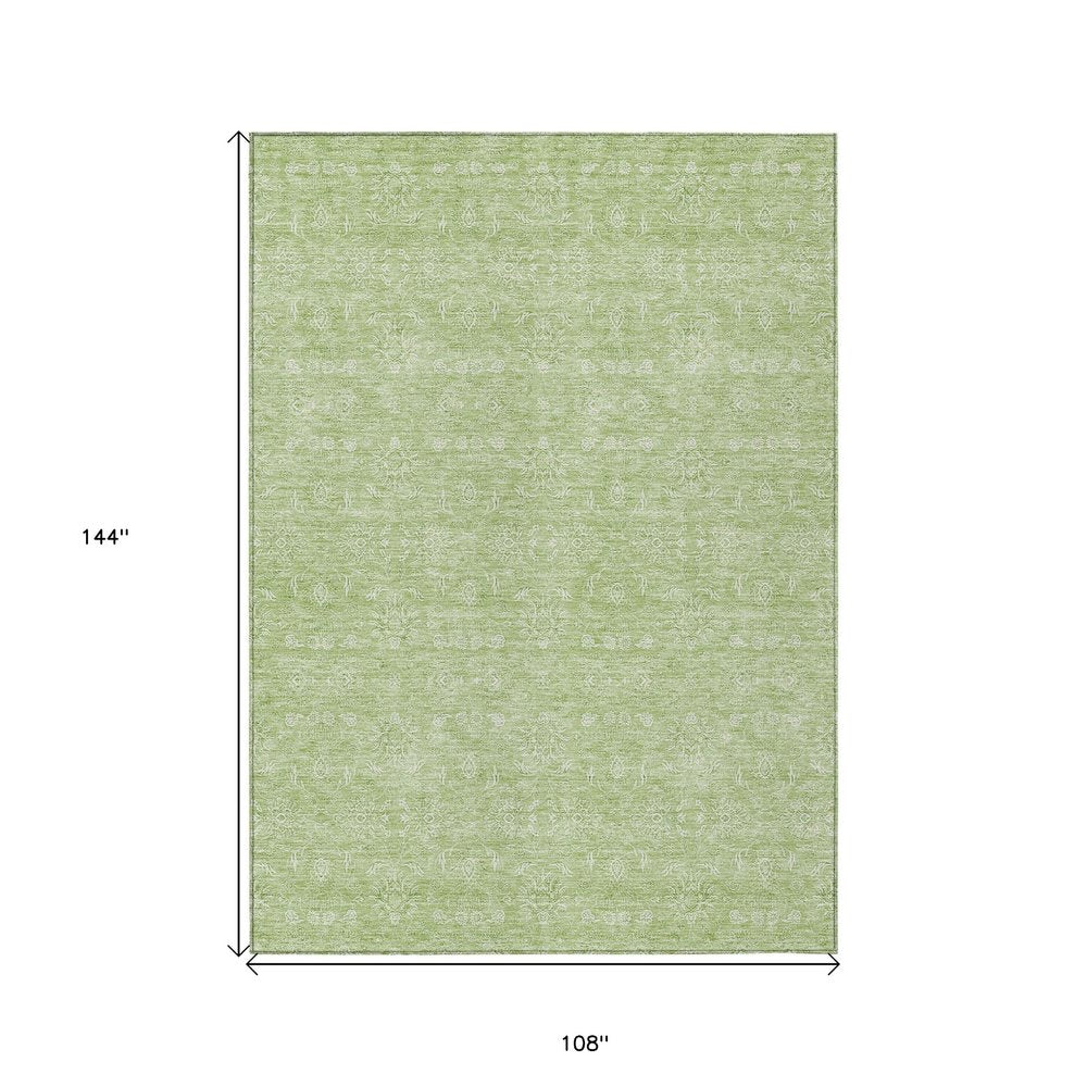 3' X 5' Artichoke Green Mint Green And Ivory Floral Washable Indoor Outdoor Area Rug