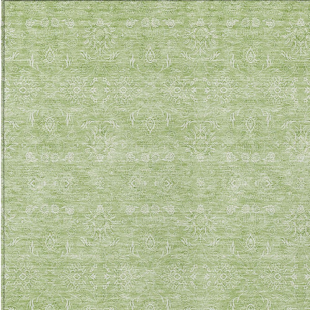 3' X 5' Artichoke Green Mint Green And Ivory Floral Washable Indoor Outdoor Area Rug