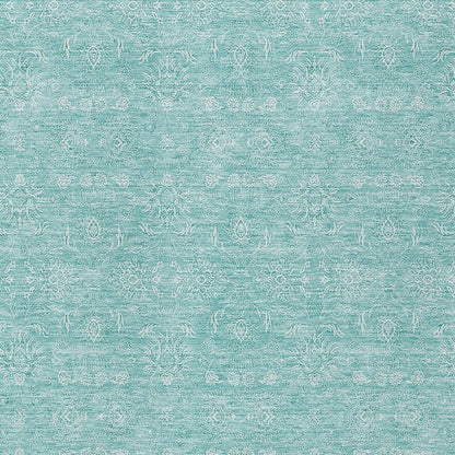 3' X 5' Aqua And Ivory Floral Washable Indoor Outdoor Area Rug
