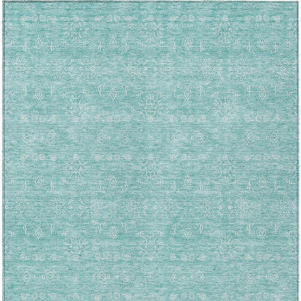 3' X 5' Aqua And Ivory Floral Washable Indoor Outdoor Area Rug