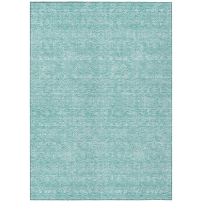 3' X 5' Aqua And Ivory Floral Washable Indoor Outdoor Area Rug