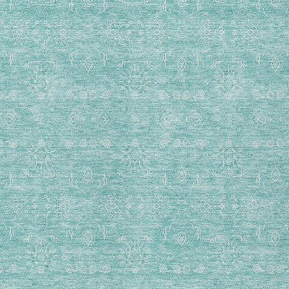 3' X 5' Aqua And Ivory Floral Washable Indoor Outdoor Area Rug