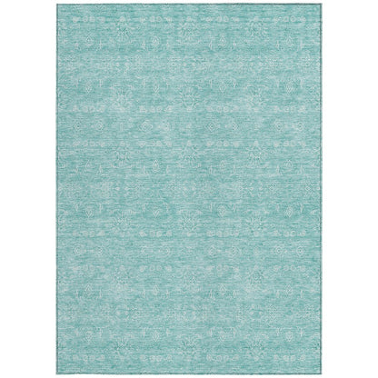 3' X 5' Aqua And Ivory Floral Washable Indoor Outdoor Area Rug